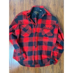 Vintage 60s CPO Button Up Red Plaid Flannel Heavyweight Shirt Jacket Lined Sz M